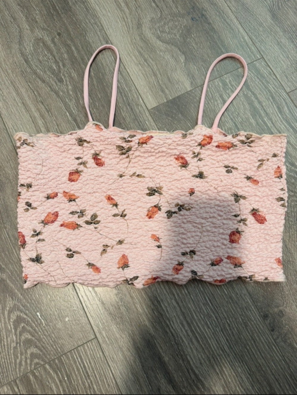 Pink Floral Smocked Crop Top with Spaghetti Straps